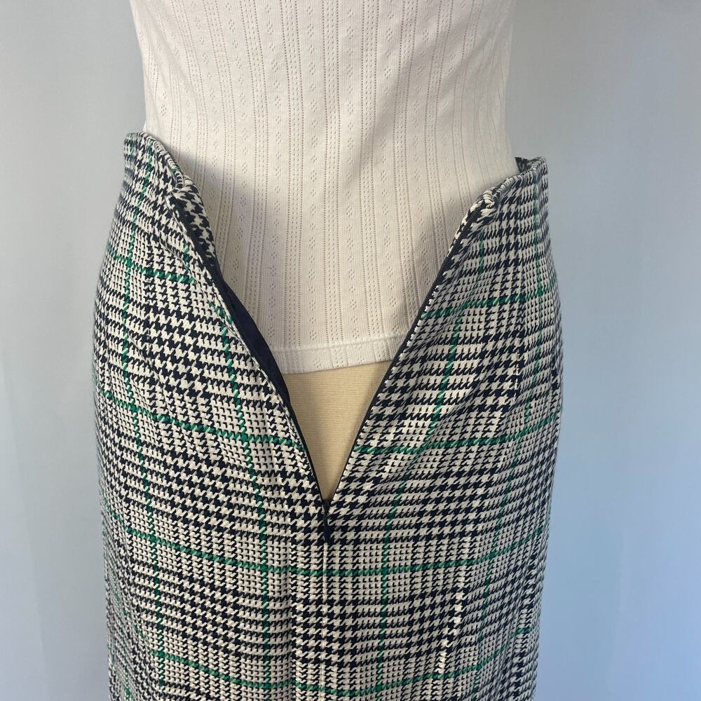 Vintage Midi Skirt Size 12 Black White Green Houndstooth Preppy Academia 80s 90s - Picture 9 of 16